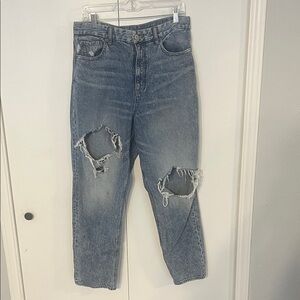 American Eagle Outfitters Ripped Straight Leg Jeans - Blue
